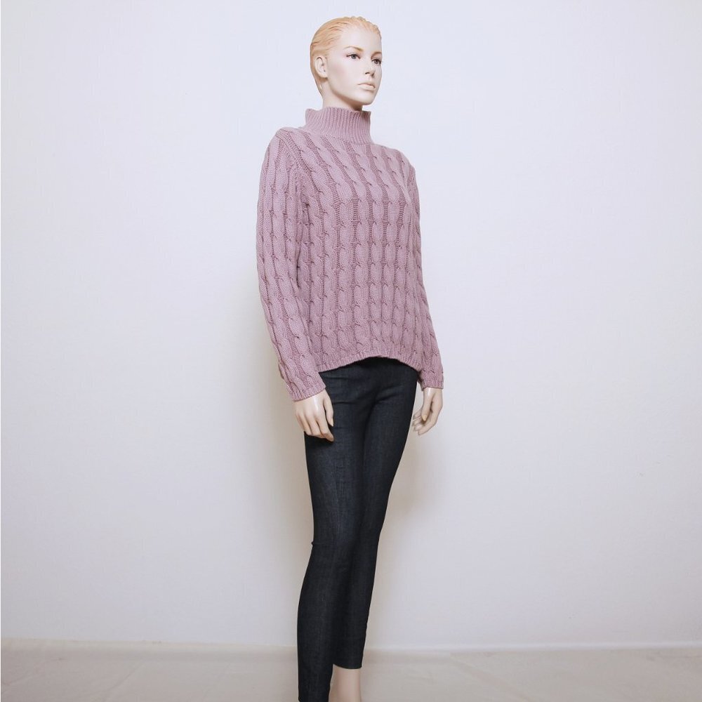 L.L. Bean Mock Neck Cable Knit Sweater Pink Women Size M